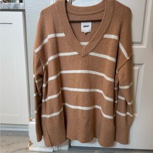 Aerie V-Neck Sweater in Brown and Cream Stripes